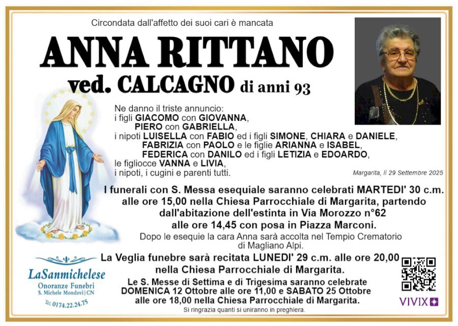 Manifesto di ANNA RITTANO ved. CALCAGNO