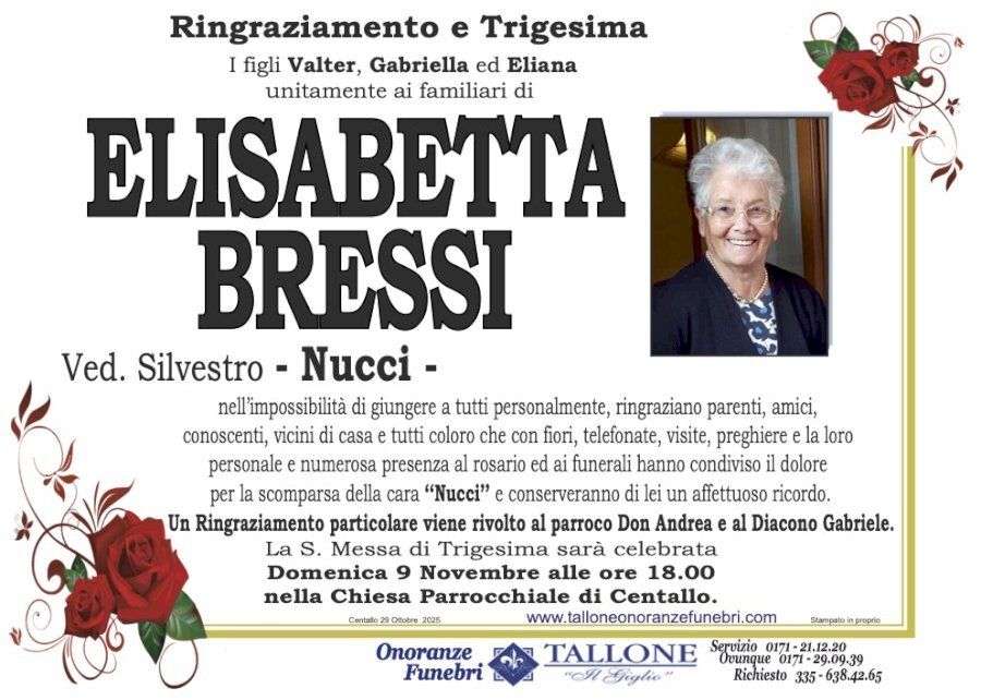 Manifesto di ELISABETTA BRESSI "NUCCI" ved. SILVESTRO
