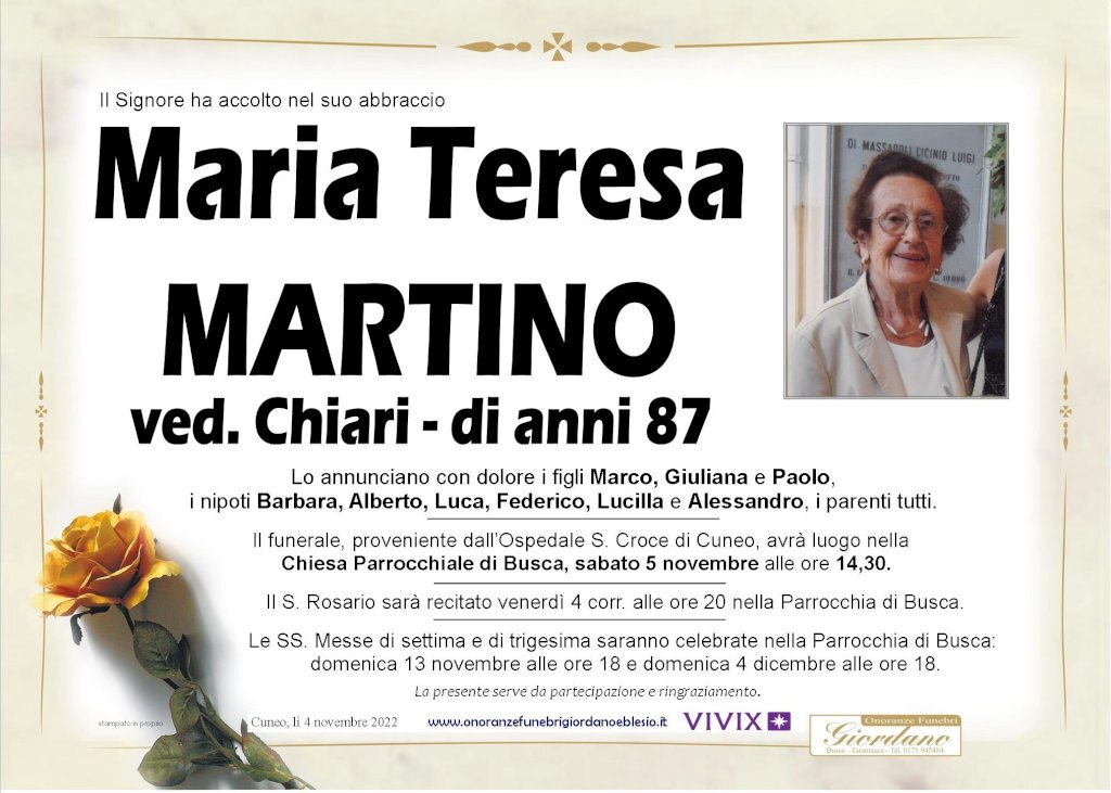 Manifesto di MARIA TERESA MARTINO ved. CHIARI