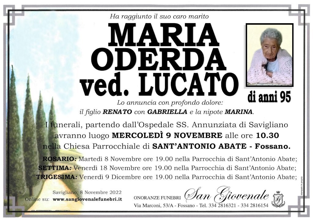 Manifesto di ODERDA MARIA ved. LUCATO