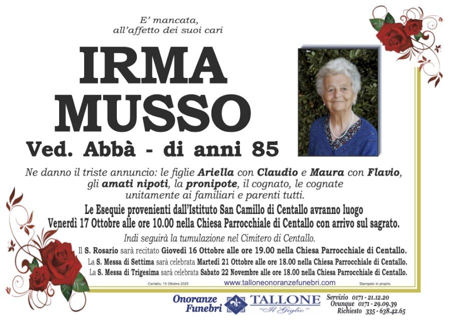 Manifesto di IRMA MUSSO ved. ABBÀ Manifesto di IRMA MUSSO ved. ABBÀ
