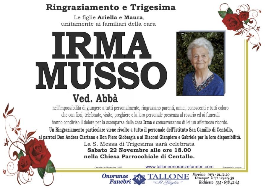 Manifesto di IRMA MUSSO ved. ABBÀ