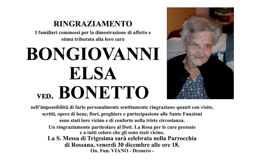Manifesto di ELSA BONGIOVANNI ved. BONETTO