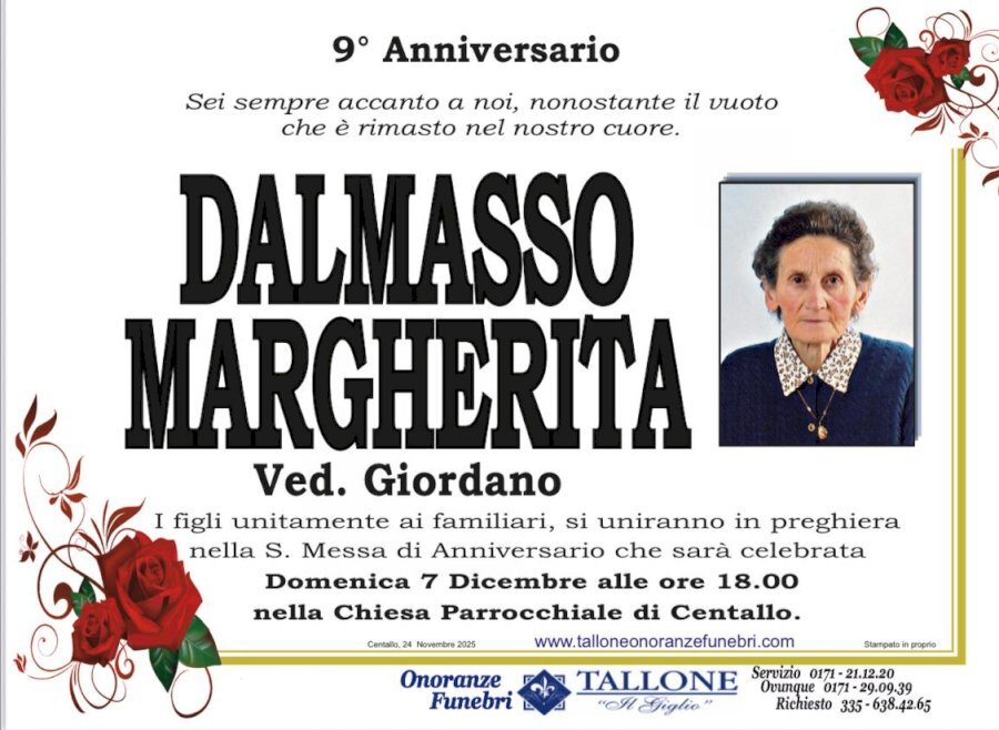 Manifesto di MARGHERITA DALMASSO ved. GIORDANO