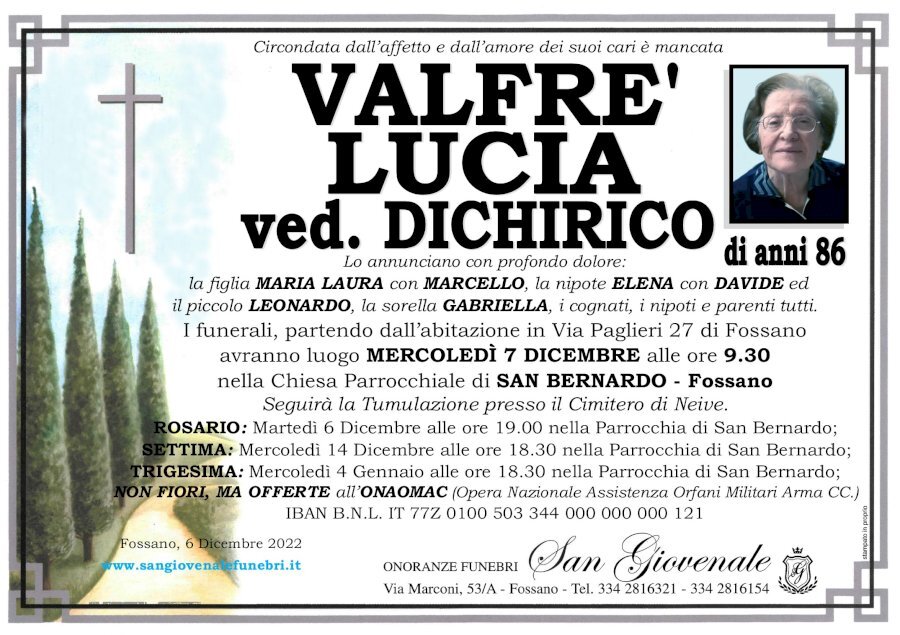 Manifesto di LUCIA VALFRE' ved. DICHIRICO