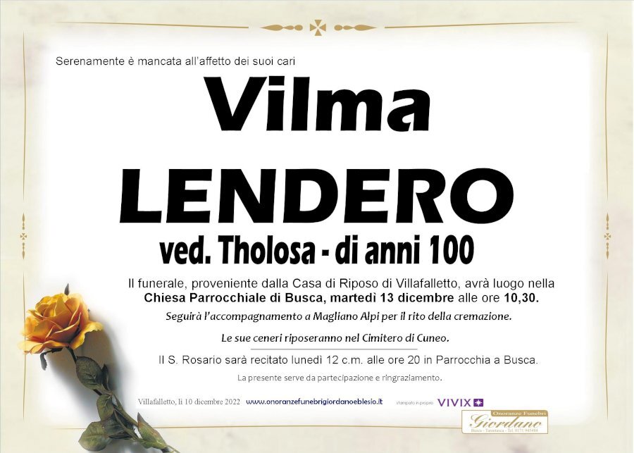 Manifesto di VILMA LENDERO ved. THOLOSA