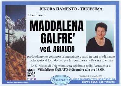 MADDALENA GALFRE' "NUCCIA" ved. ARIAUDO