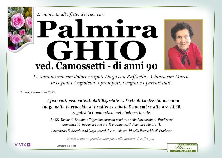 Manifesto di PALMIRA GHIO ved. CAMOSSETTI
