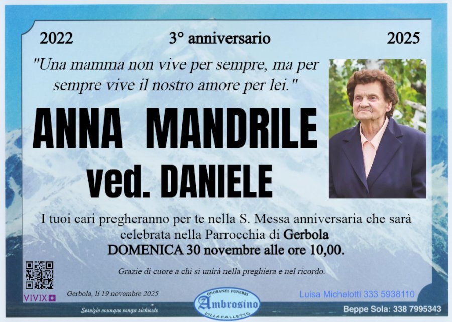 Manifesto di ANNA MANDRILE ved. DANIELE