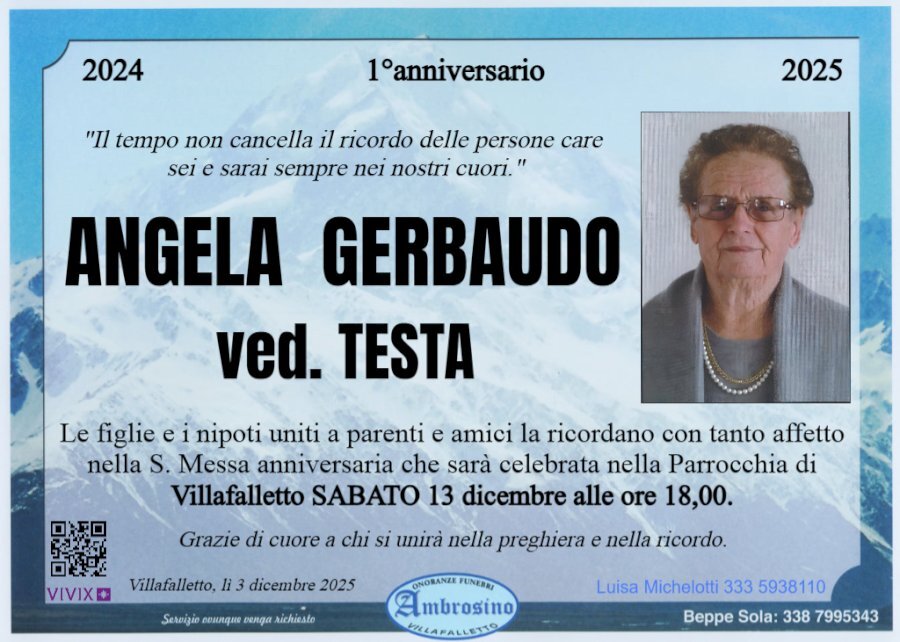 Manifesto di ANGELA GERBAUDO ved. TESTA