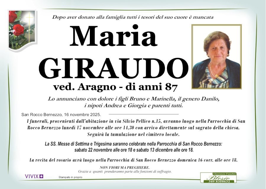 Manifesto di MARIA GIRAUDO ved. ARAGNO