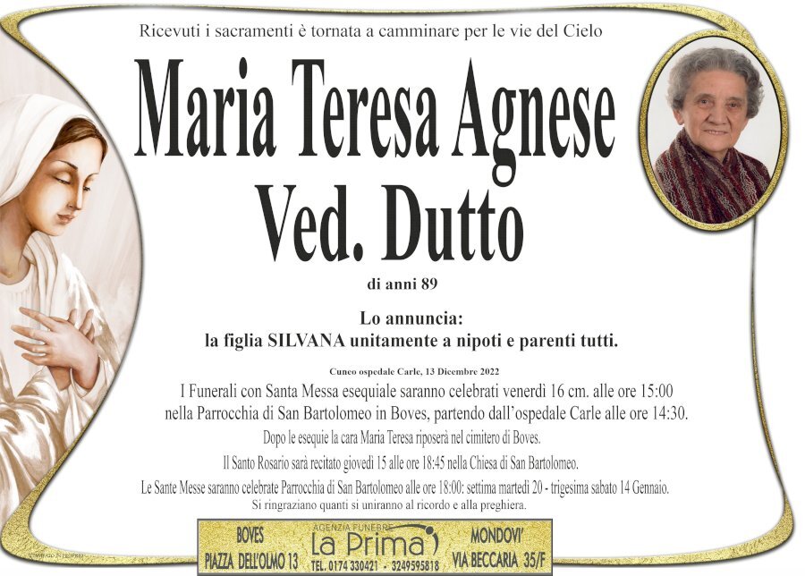 Manifesto di MARIA TERESA AGNESE ved. DUTTO