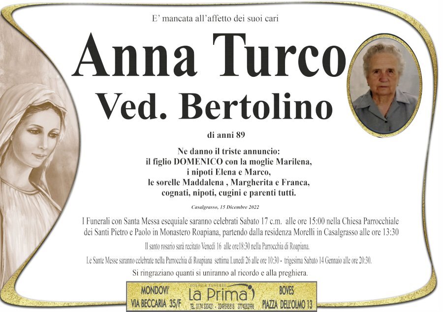 Manifesto di ANNA TURCO ved. BERTOLINO
